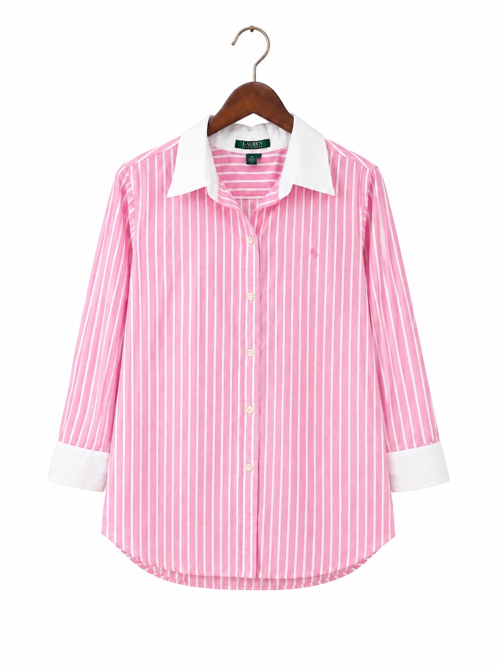 Lauren Ralph Lauren Pink and White Striped Button-Down Shirt